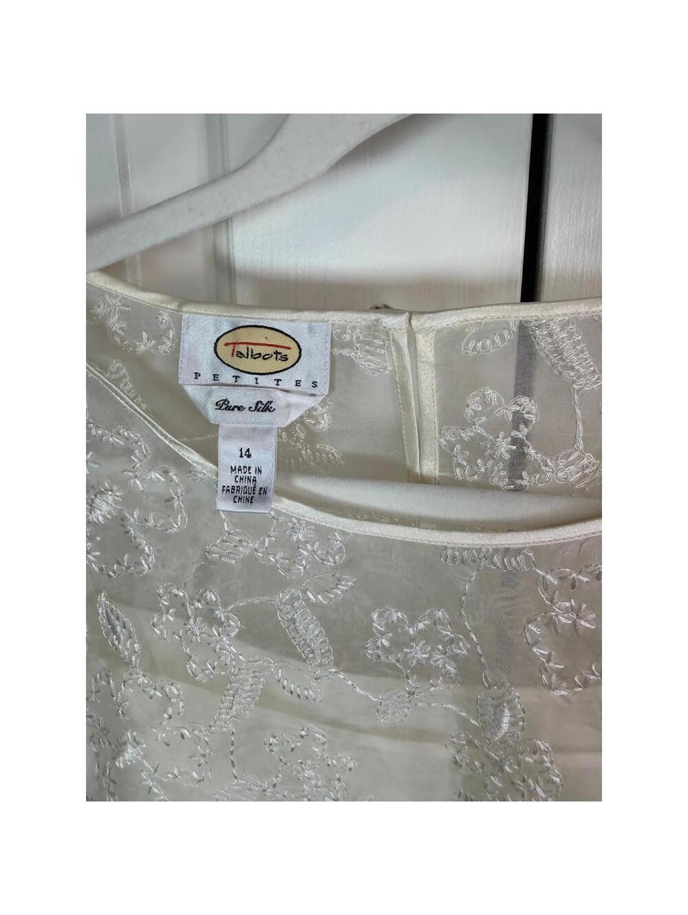 90s VTG 100% Silk Embroidered Lace Top Cream Ivory Sheer Overlay Blouse - Picture 2 of 7